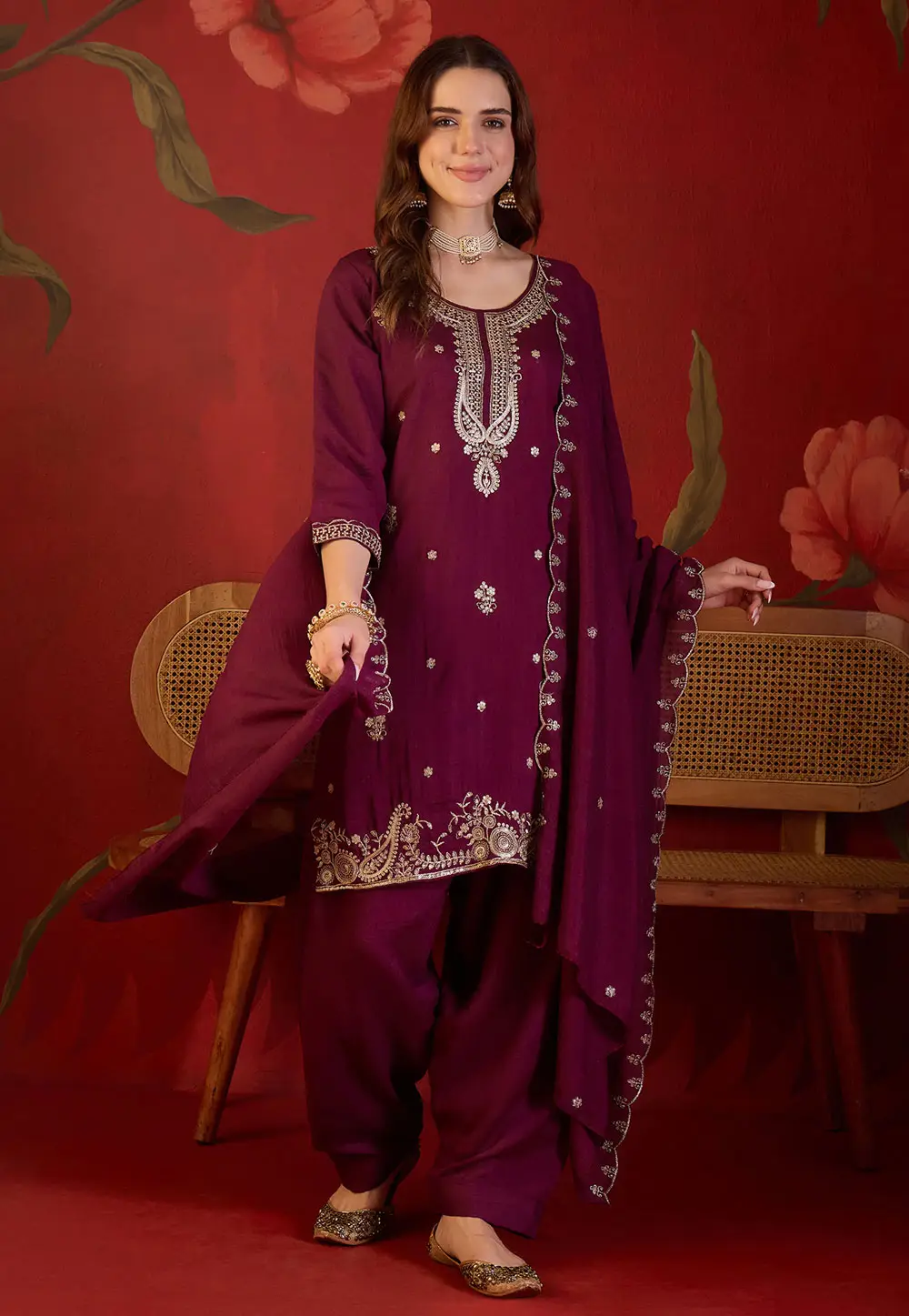 Wine Silk Readymade Pakistani Suit 336032