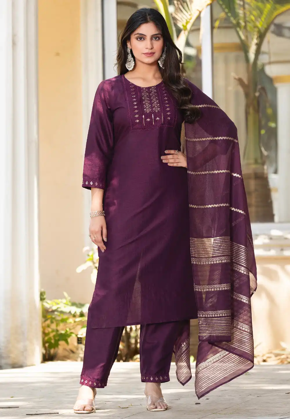 Wine Silk Readymade Pakistani Suit 321850