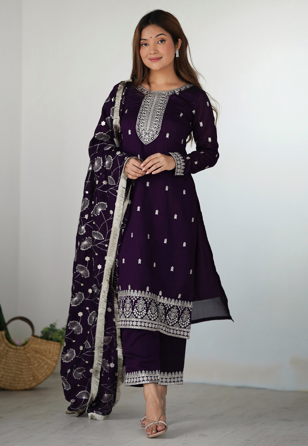 Wine Silk Readymade Pant Style Suit 309629