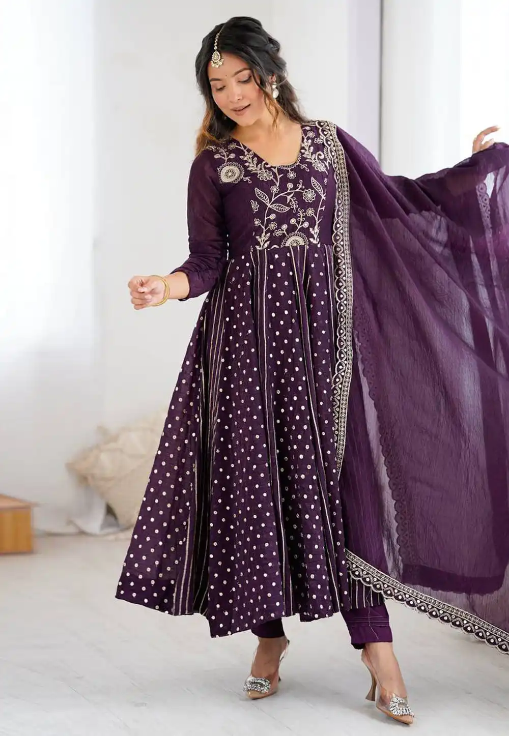 Wine Silk Readymade Pant Style Suit 314687