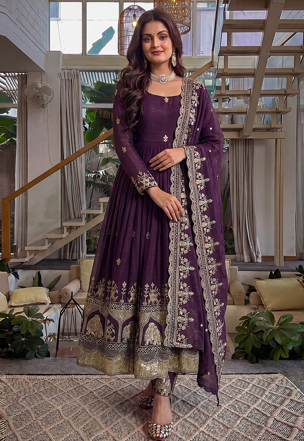 Wine Silk Readymade Pant Style Suit 329101