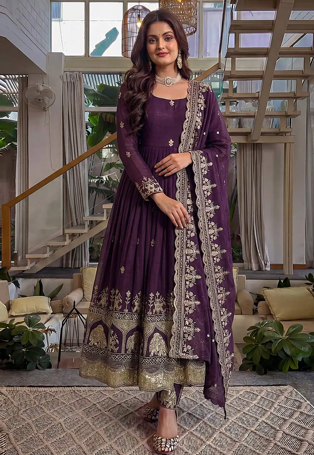Wine Silk Readymade Pant Style Suit 329101