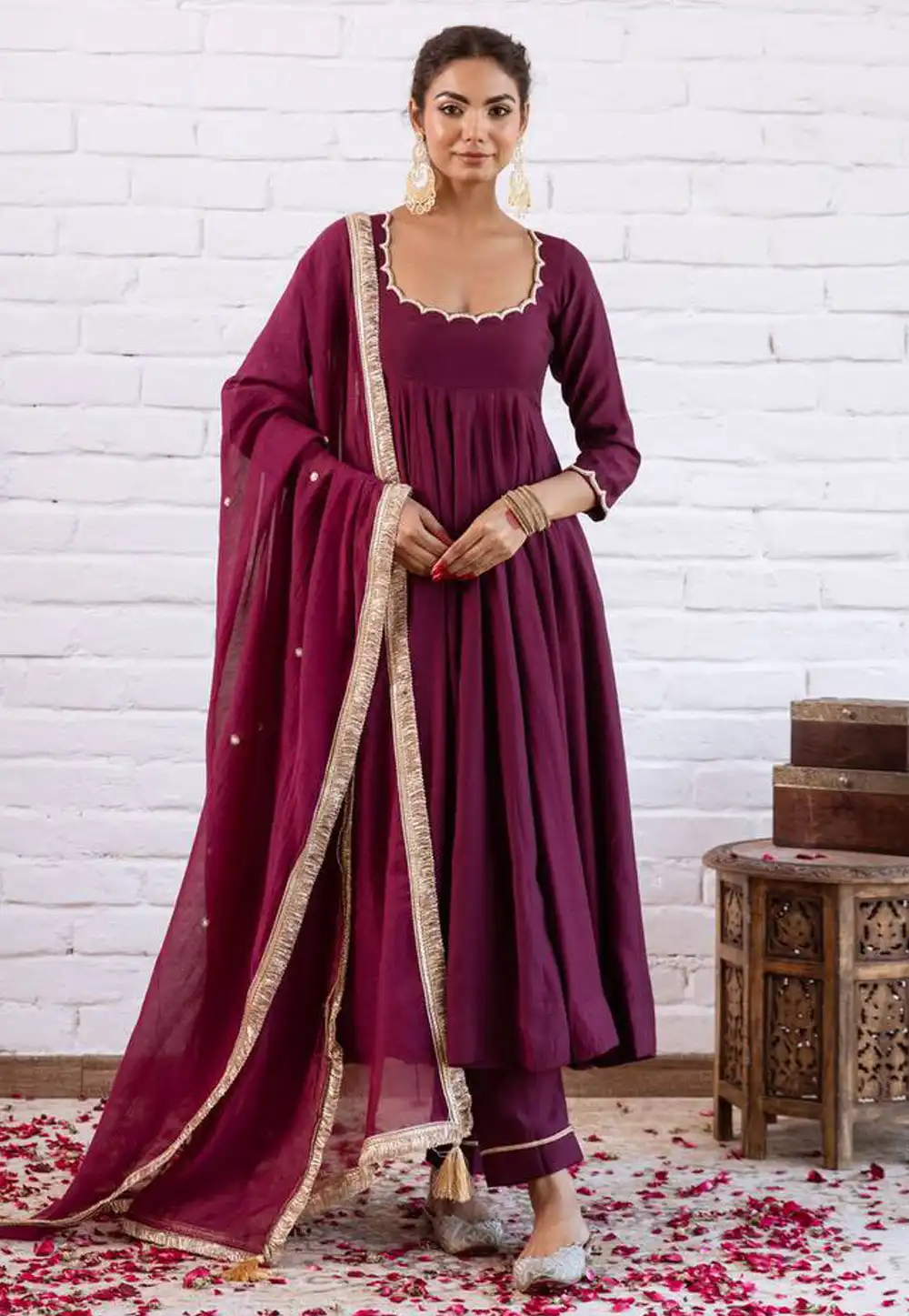 Wine Silk Readymade Pant Style Suit 330184