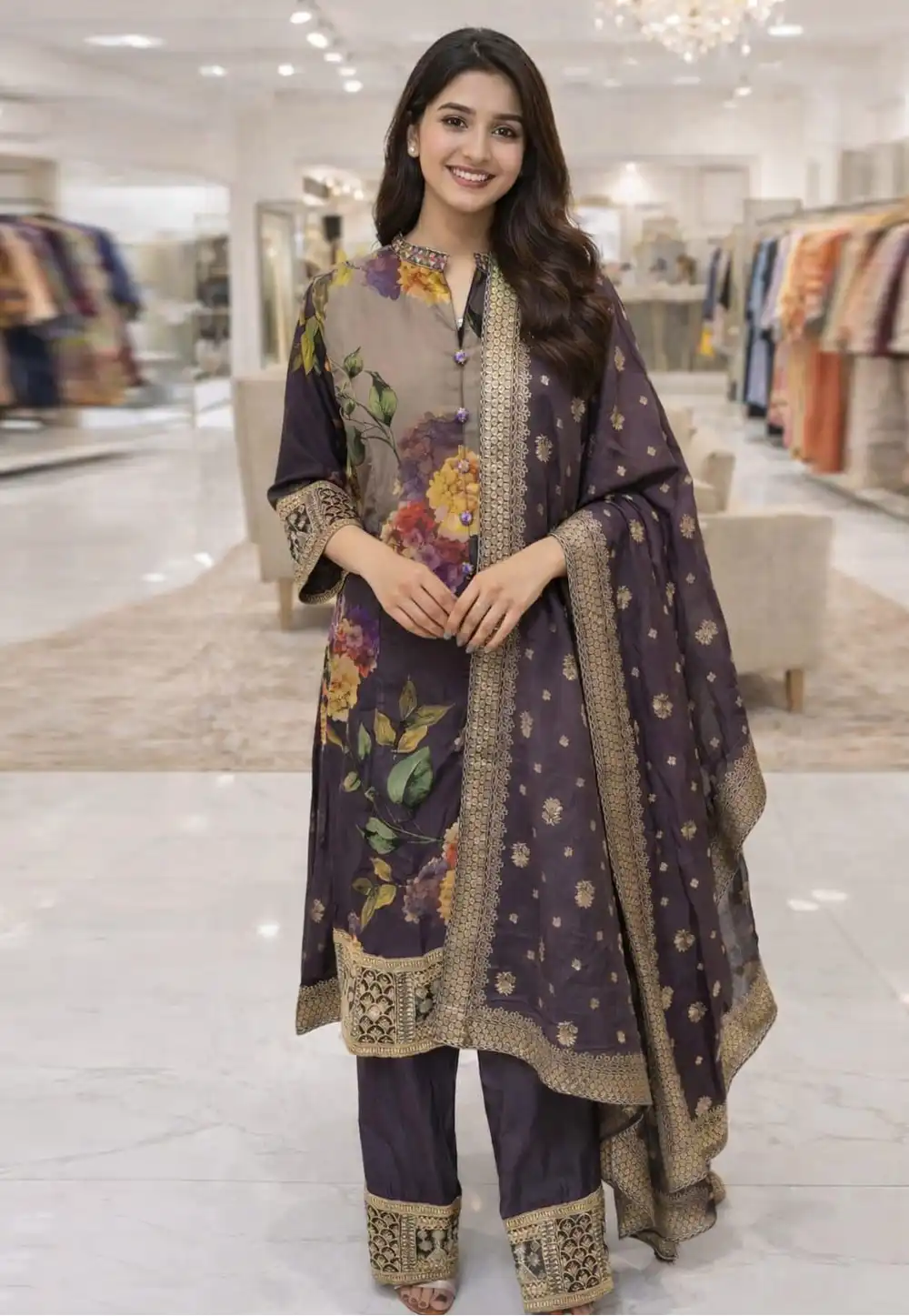 Wine Silk Readymade Pant Style Suit 324199