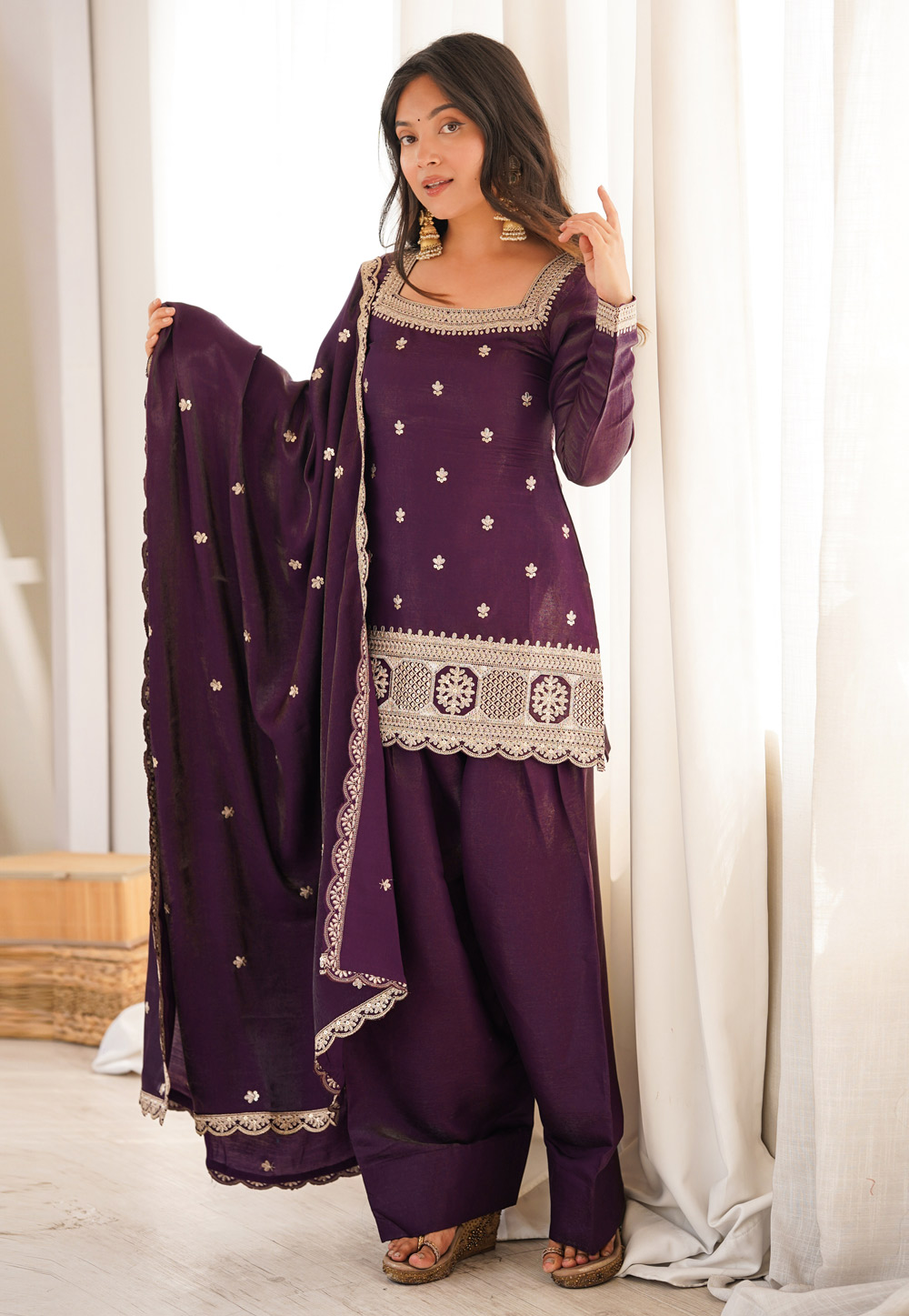 Wine Silk Readymade Punjabi Suit 330210
