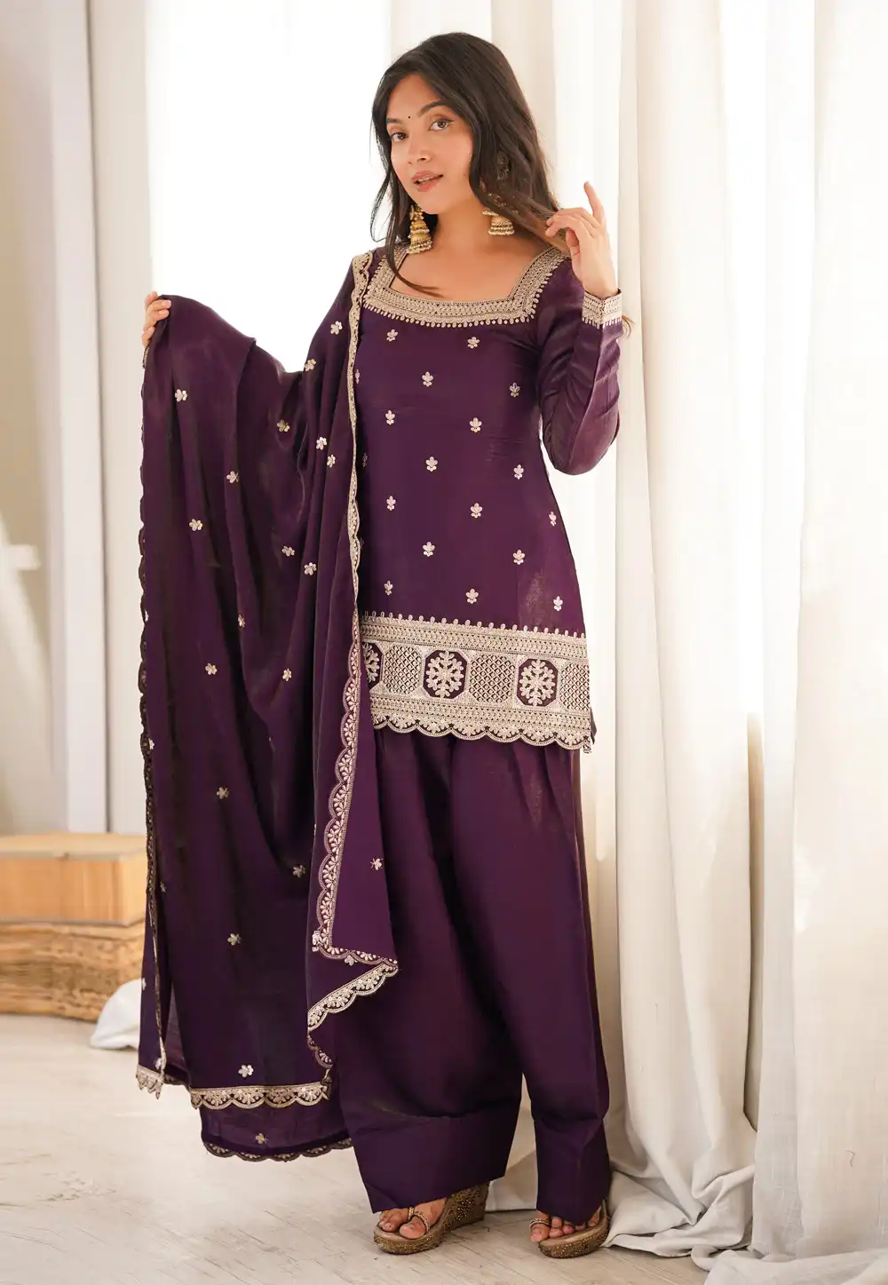 Wine Silk Readymade Punjabi Suit 330210