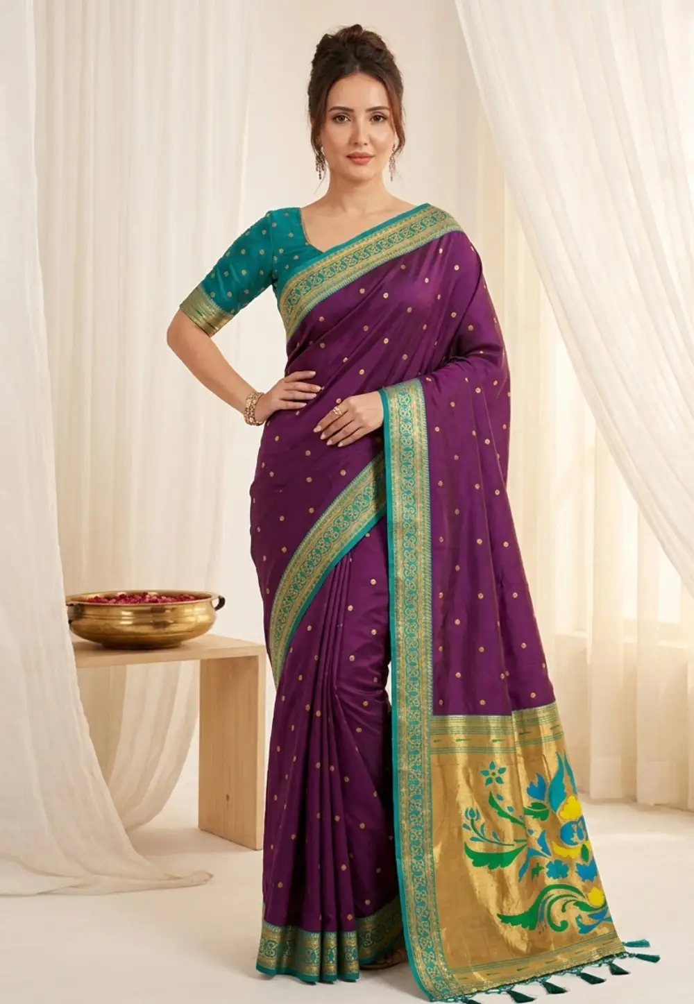 Wine Silk Saree With Blouse 336619