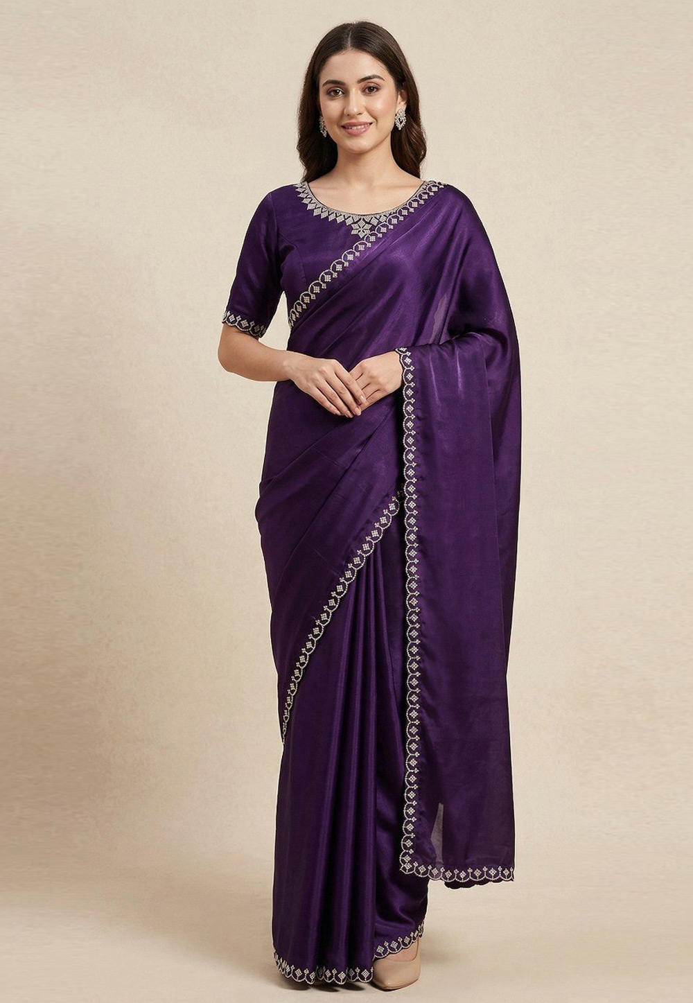 Wine Silk Saree With Blouse 327132