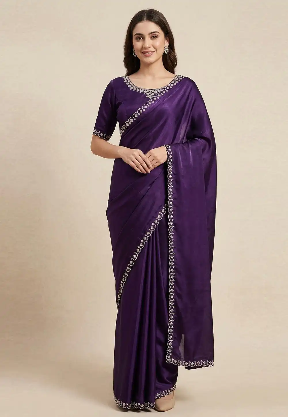 Wine Silk Saree With Blouse 327132