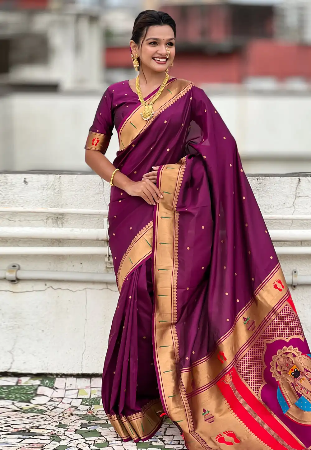 Wine Silk Saree With Blouse 321050