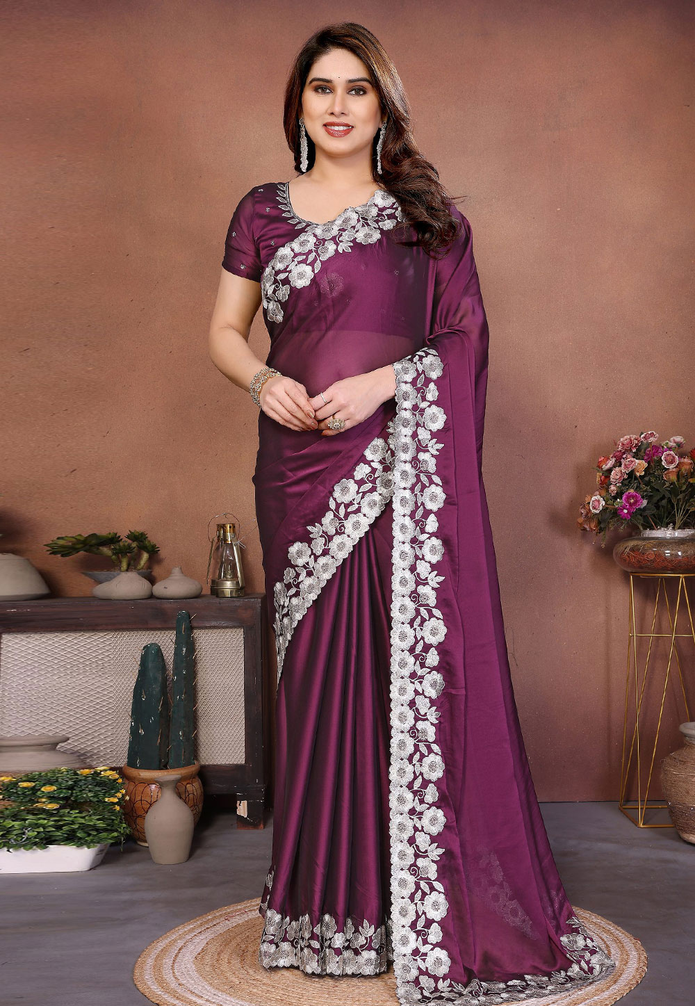 Wine Silk Saree With Blouse 325235