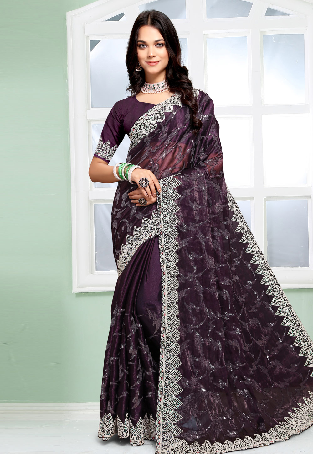 Wine Silk Saree With Blouse 281124