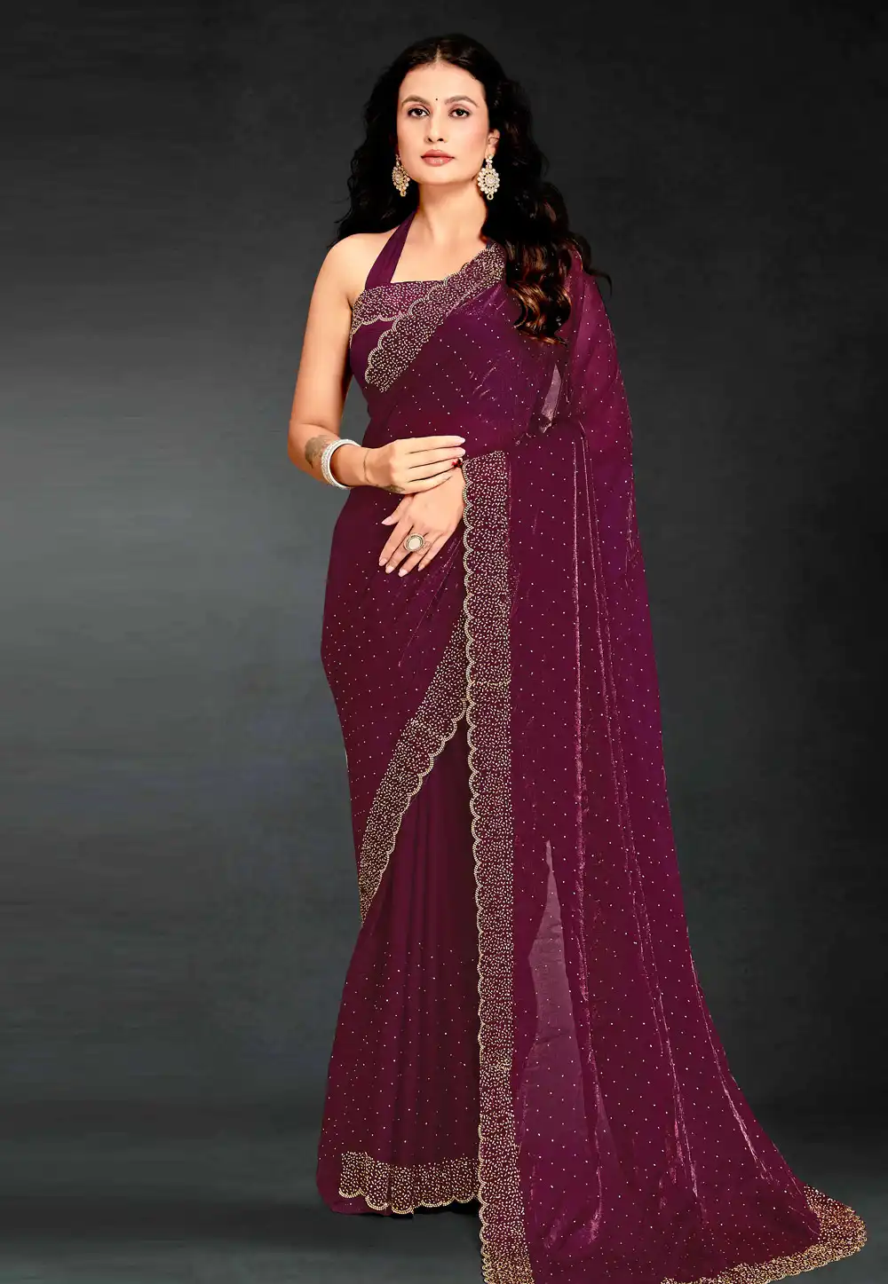 Wine Silk Saree With Blouse 313671