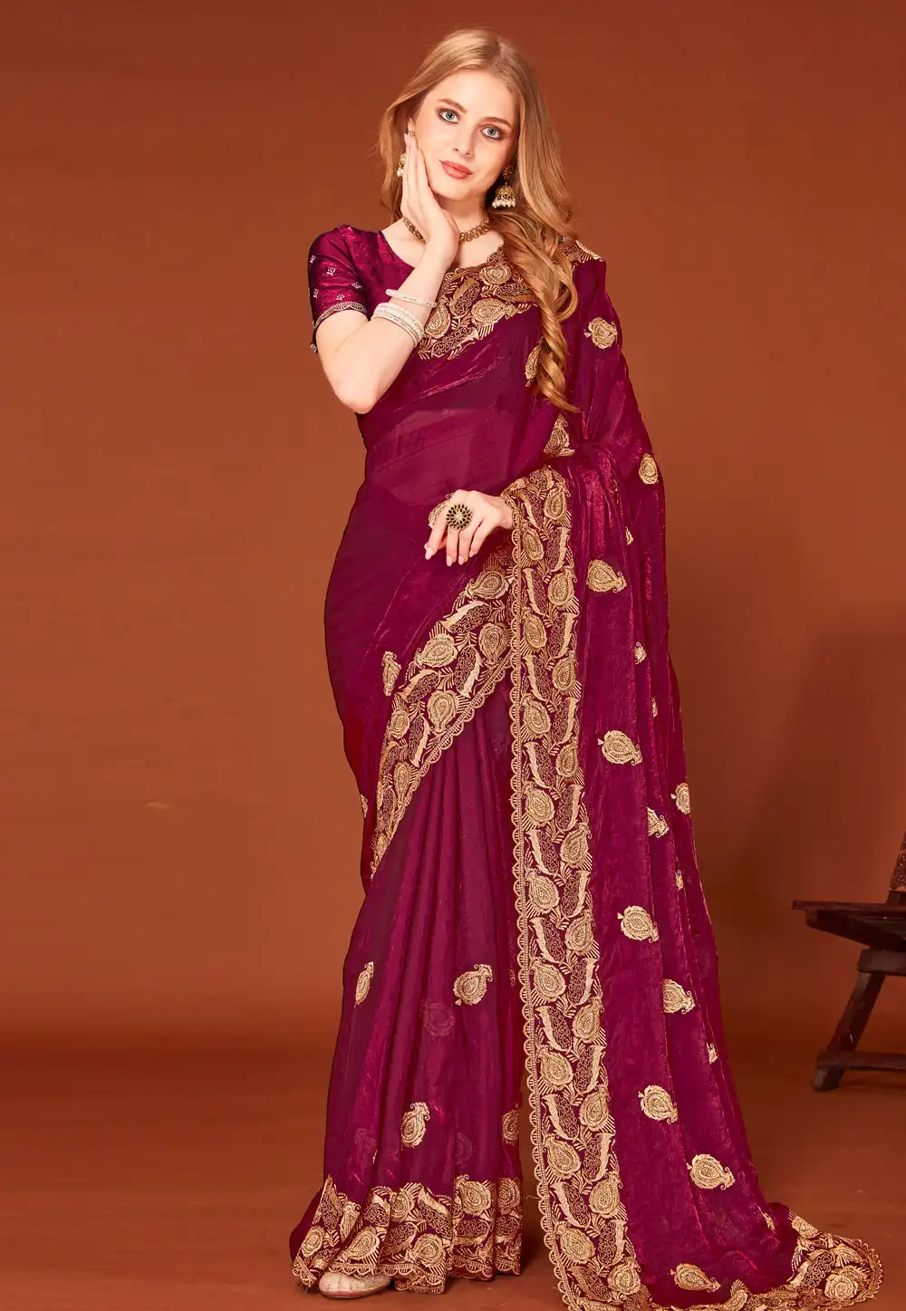 Wine Silk Saree With Blouse 315958