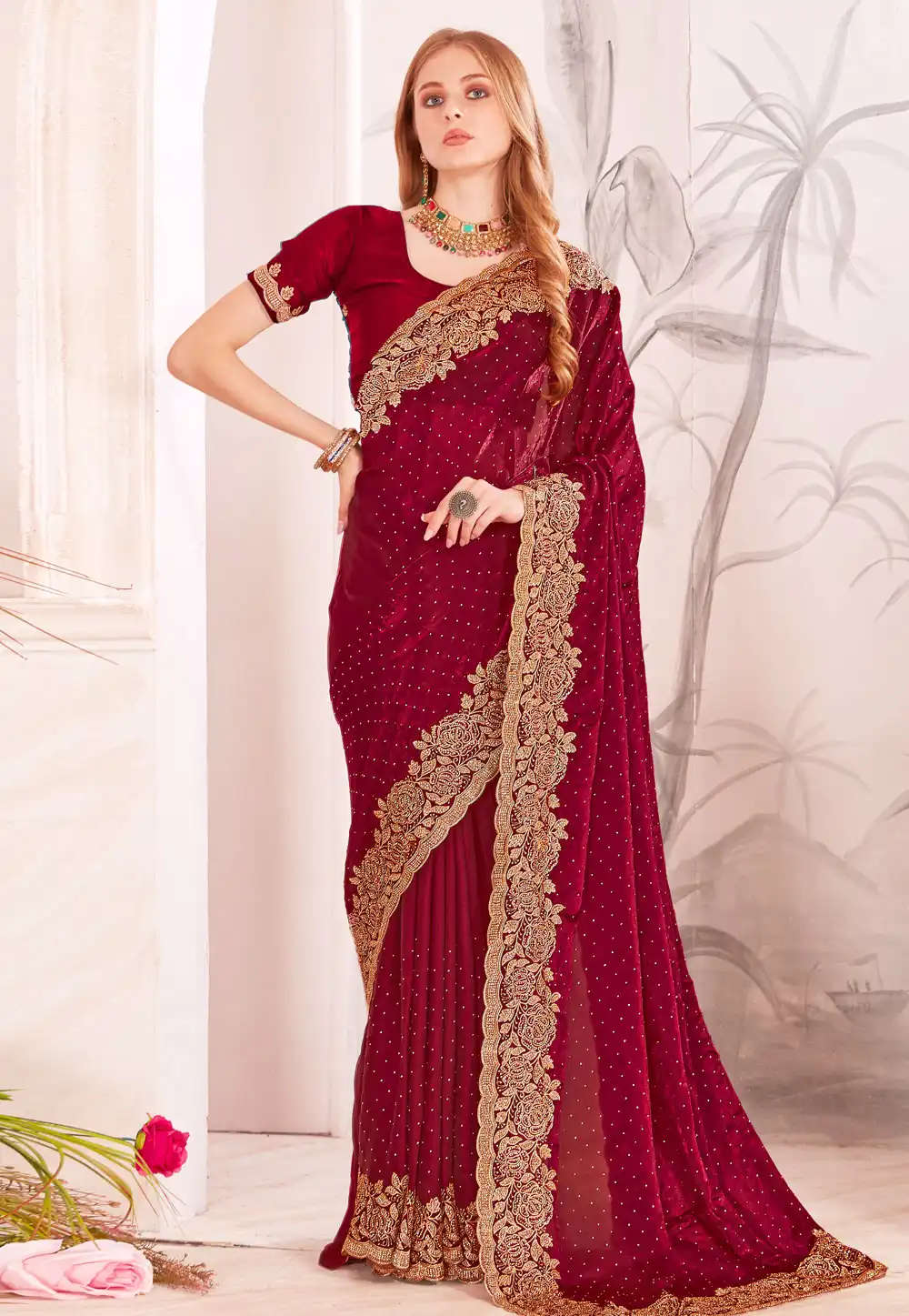 Wine Silk Saree With Blouse 316198