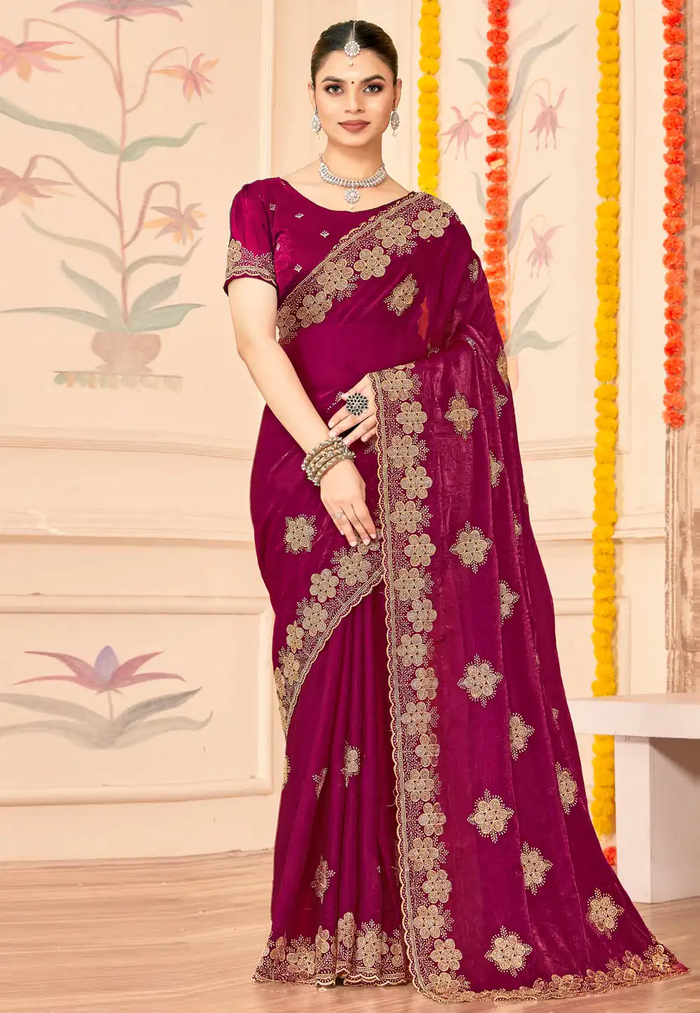 Wine Silk Saree With Blouse 317344