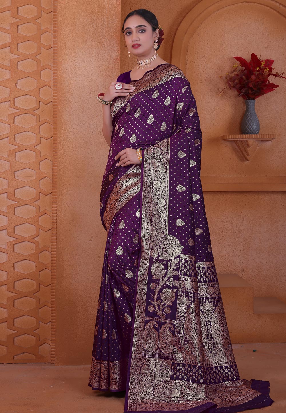 Wine Silk Saree With Blouse 312298