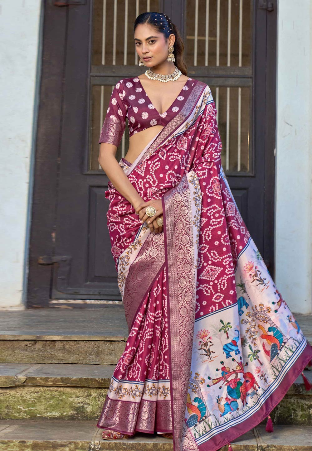 Wine Silk Saree With Blouse 320388