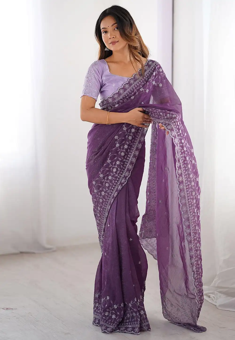 Wine Silk Saree With Blouse 321325