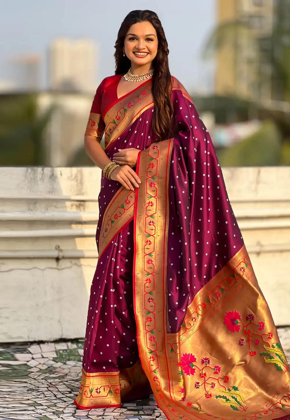 Wine Silk Saree With Blouse 323551
