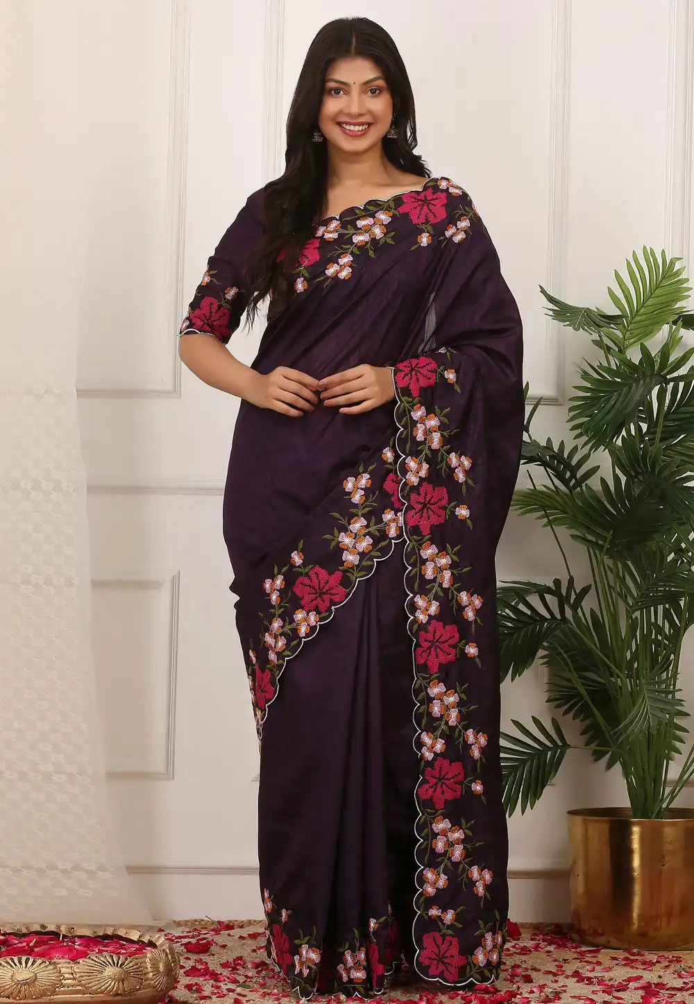 Wine Silk Saree With Blouse 328754