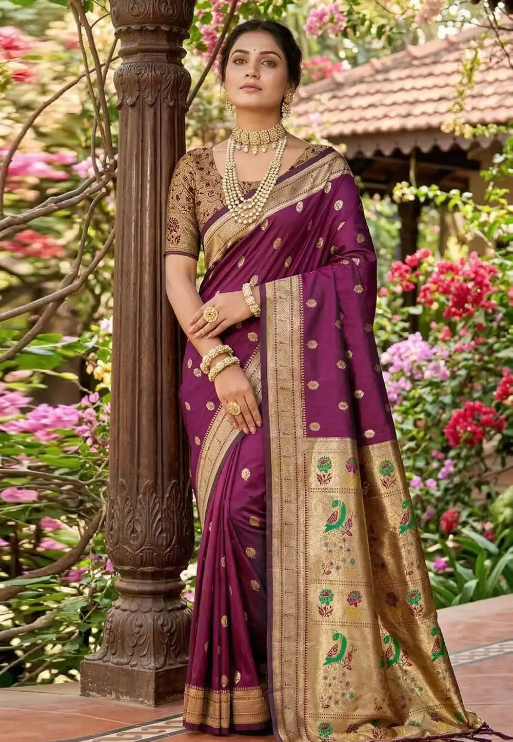 Wine Silk Saree With Blouse 329500