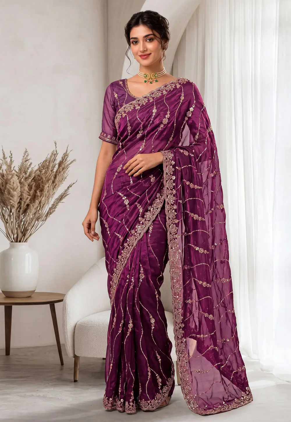 Wine Silk Saree With Blouse 330988