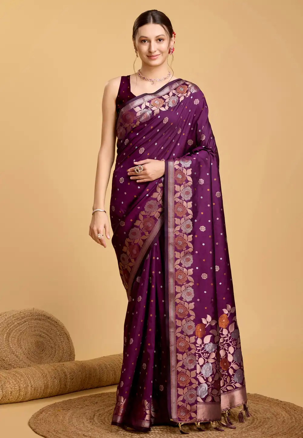 Wine Silk Saree With Blouse 284069