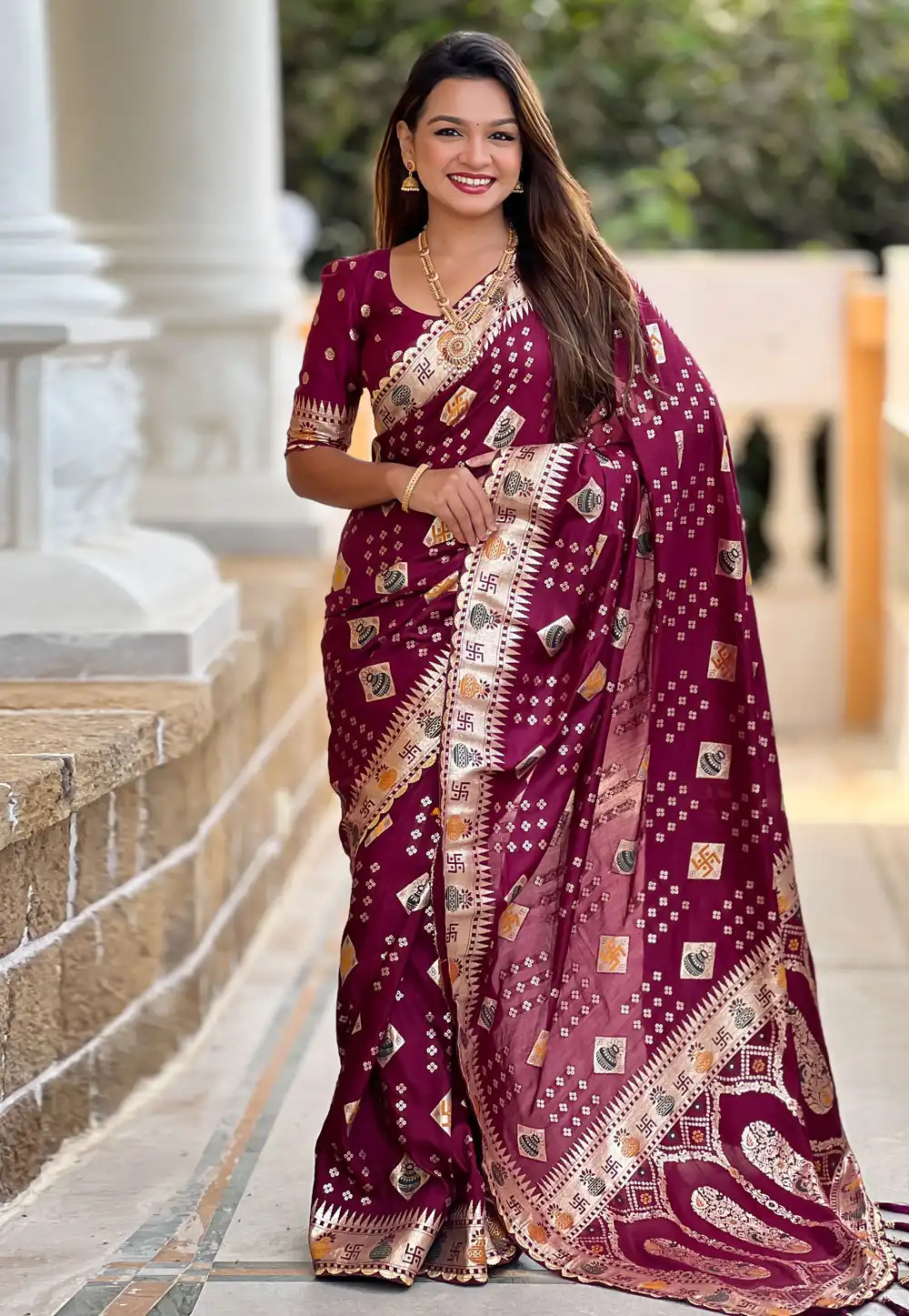 Wine Silk Saree With Blouse 310685