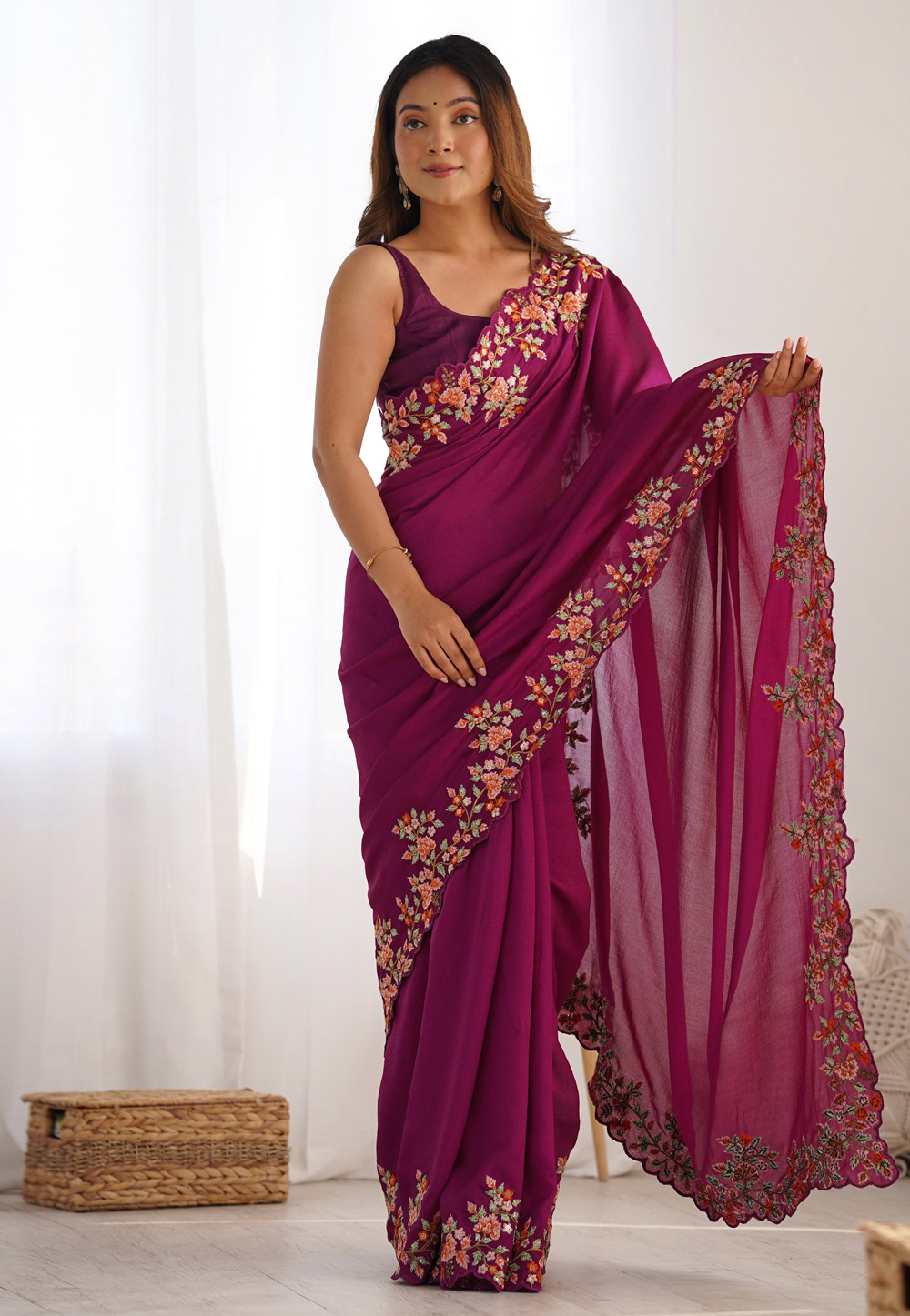 Wine Silk Saree With Blouse 311795
