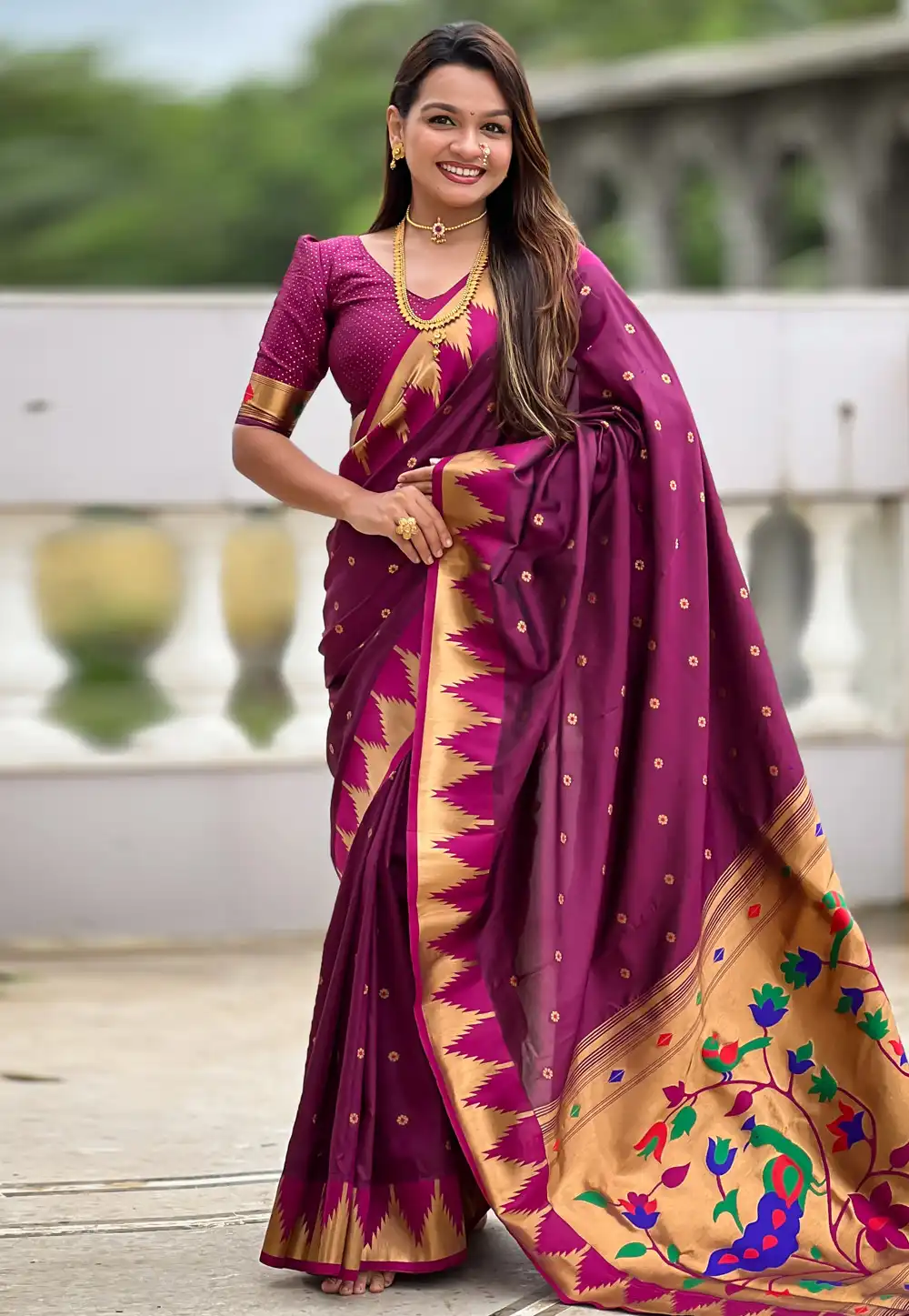 Wine Silk Saree With Blouse 314768