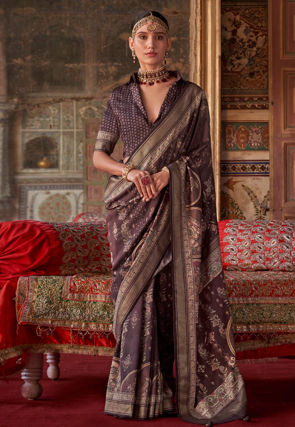 Wine Silk Saree With Blouse 306536