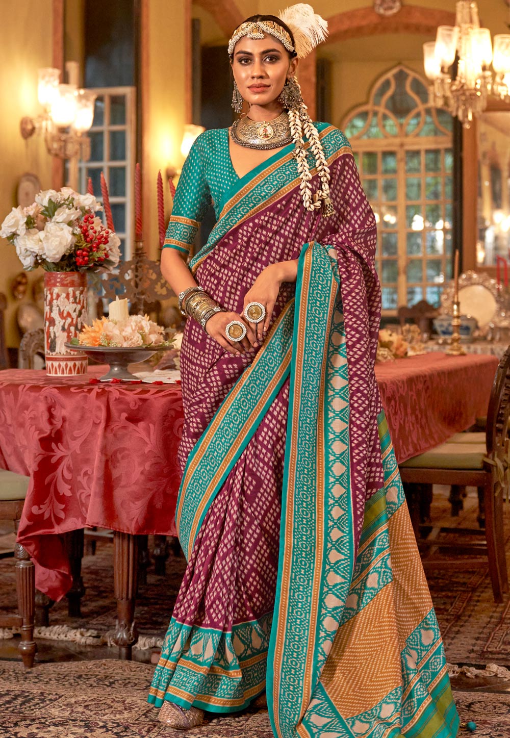 Wine Silk Saree With Blouse 318686