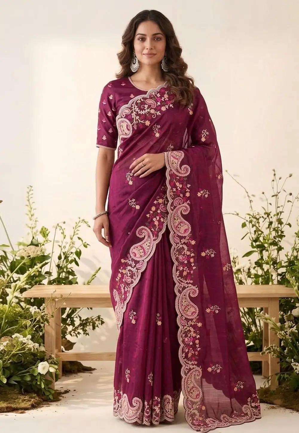 Wine Silk Saree With Blouse 334252