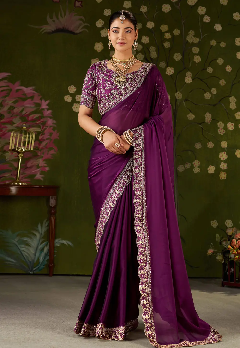 Wine Silk Saree With Blouse 332787