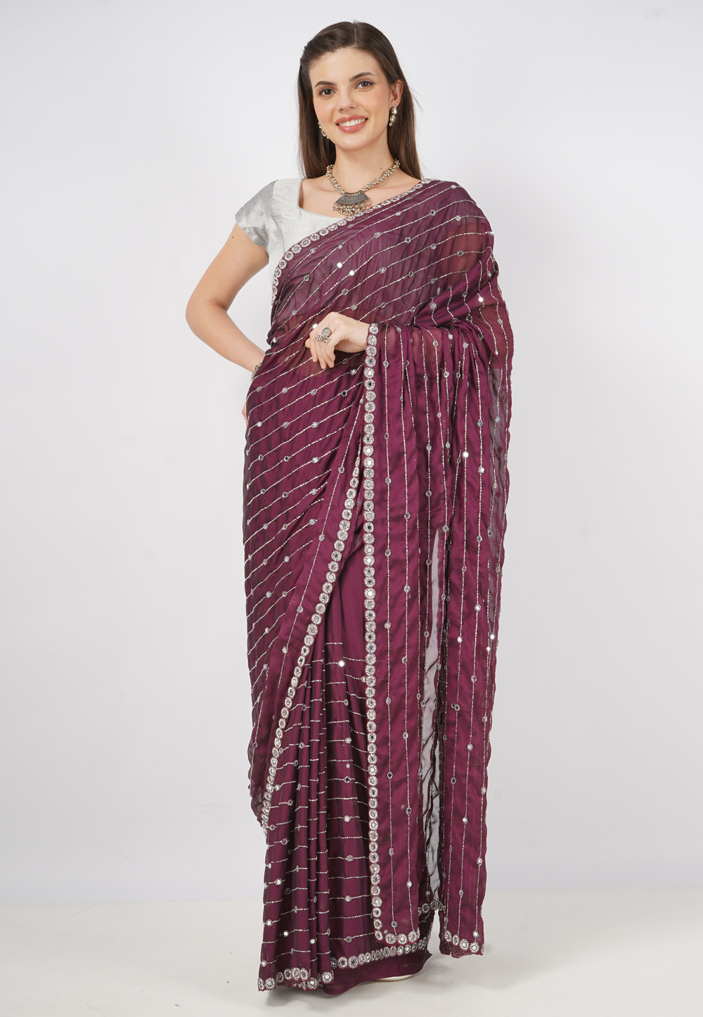 Wine Silk Saree With Blouse 286018