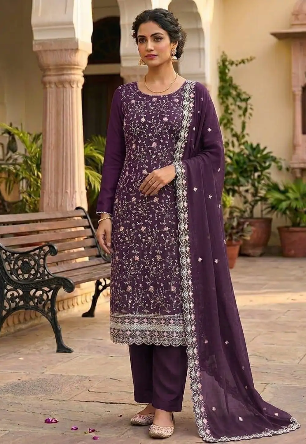 Wine Silk Straight Suit 330899