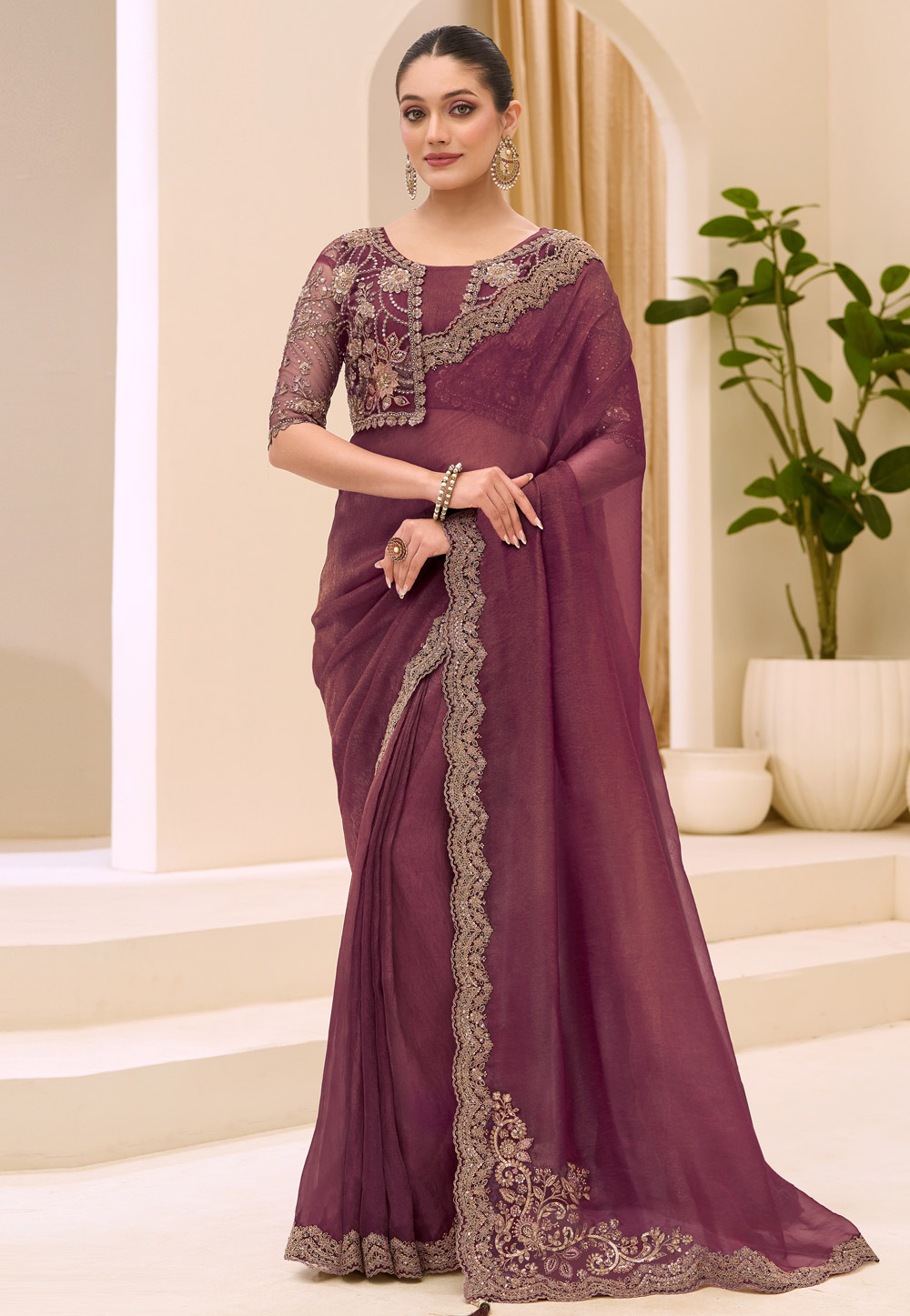 Wine Tissue Designer Saree 326404