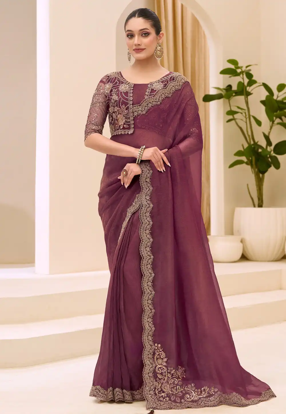 Wine Tissue Designer Saree 326404