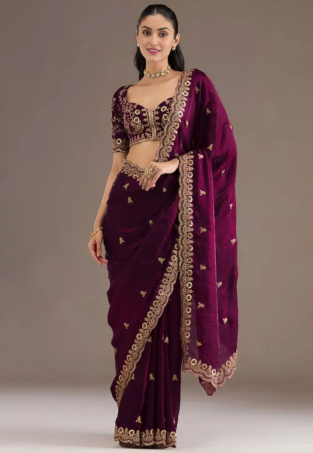 Wine Tissue Saree With Blouse 326760