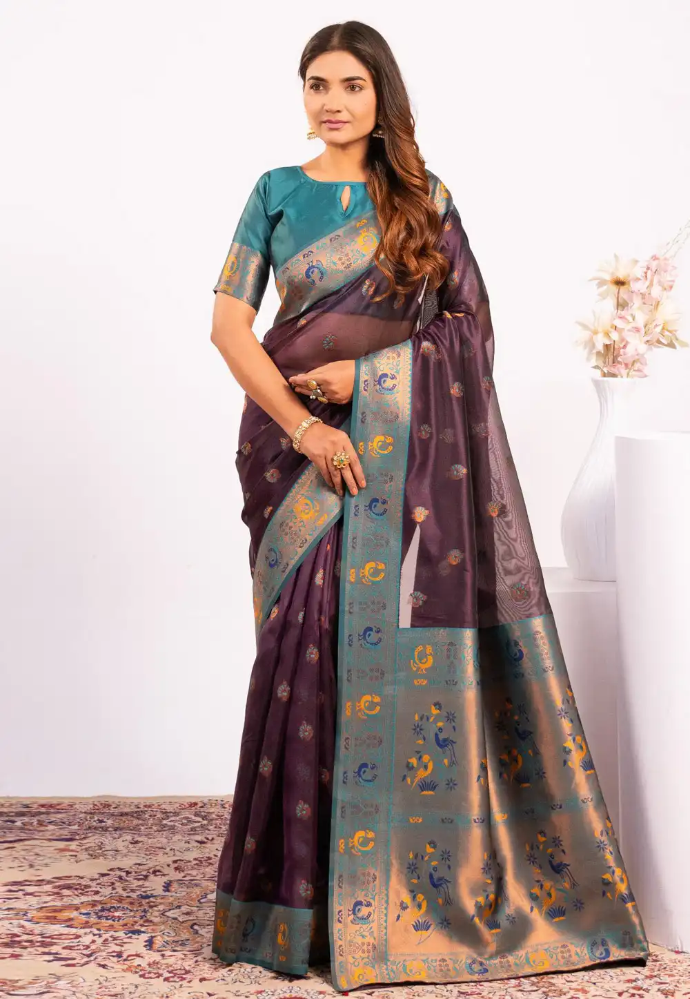 Wine Tissue Silk Paithani Saree 327746