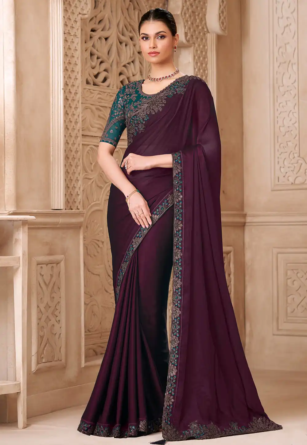Wine Tussar Silk Saree With Blouse 325708
