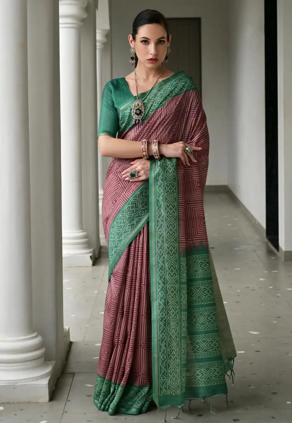 Wine Tussar Silk Saree With Blouse 320650