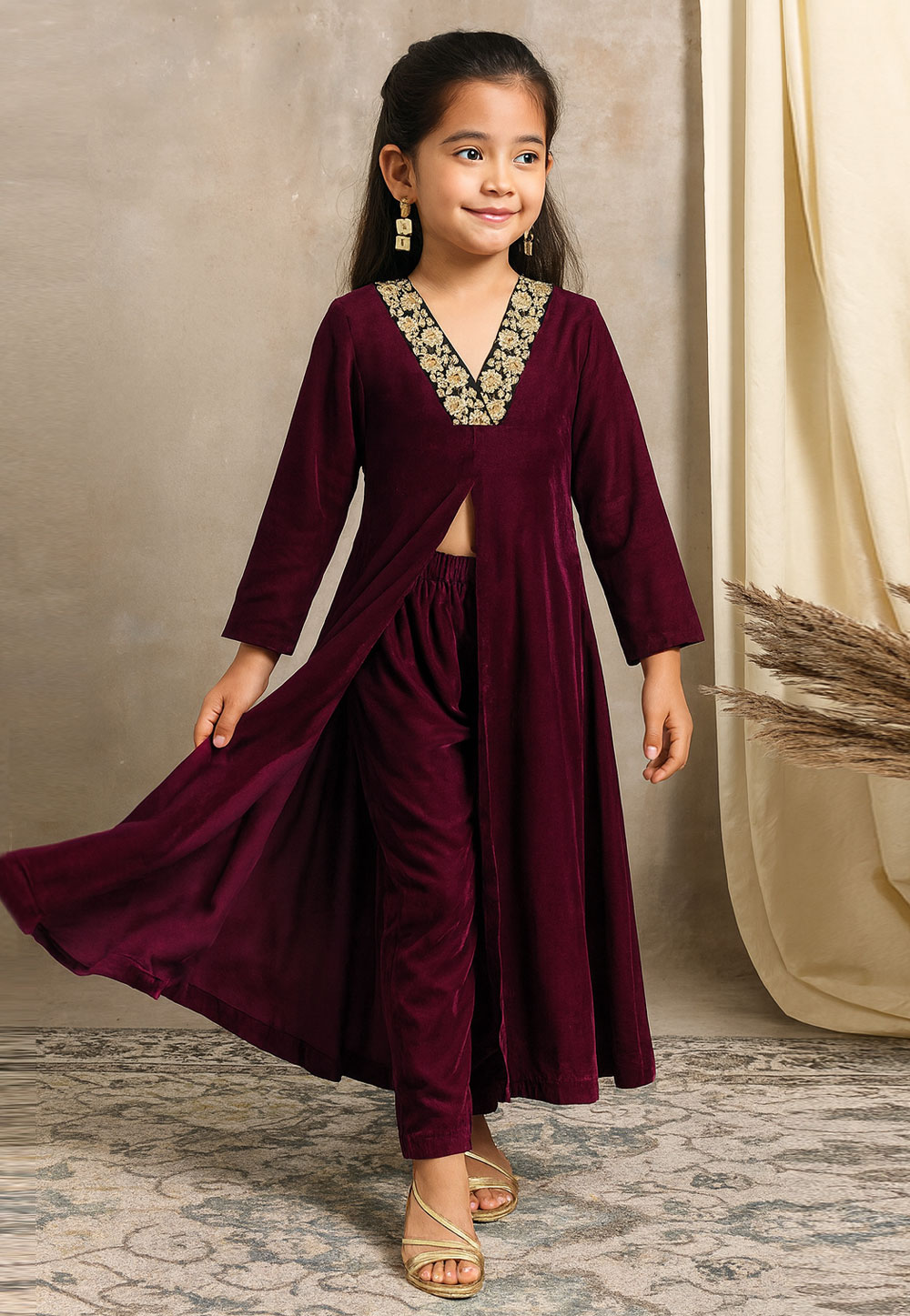 Wine Velvet Kids Pant Style Suit 320589