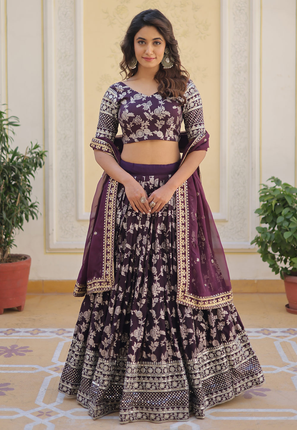 Wine Viscose Jacquard Lehenga Choli 278854