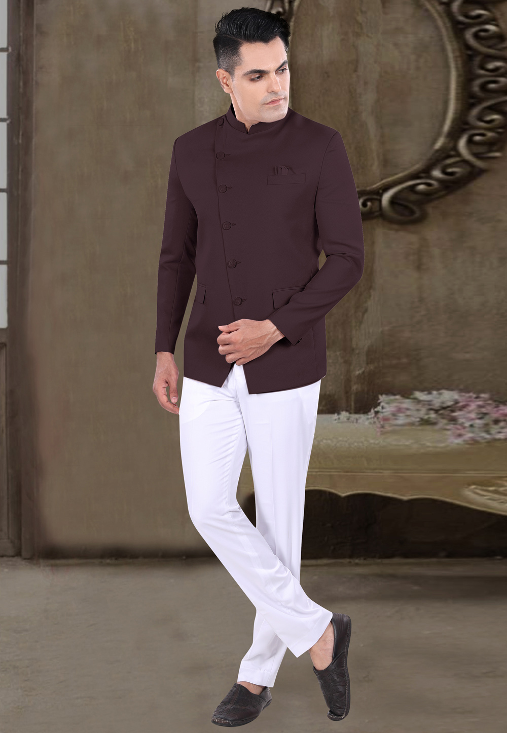 Wine Viscose Jodhpuri Suit 306399