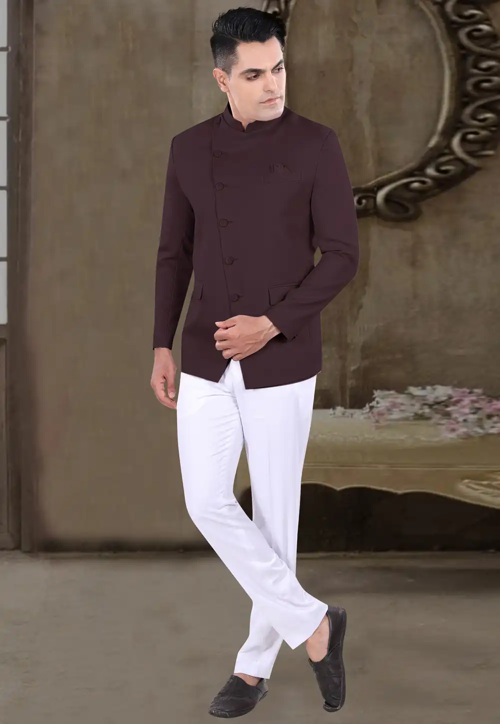 Wine Viscose Jodhpuri Suit 306399