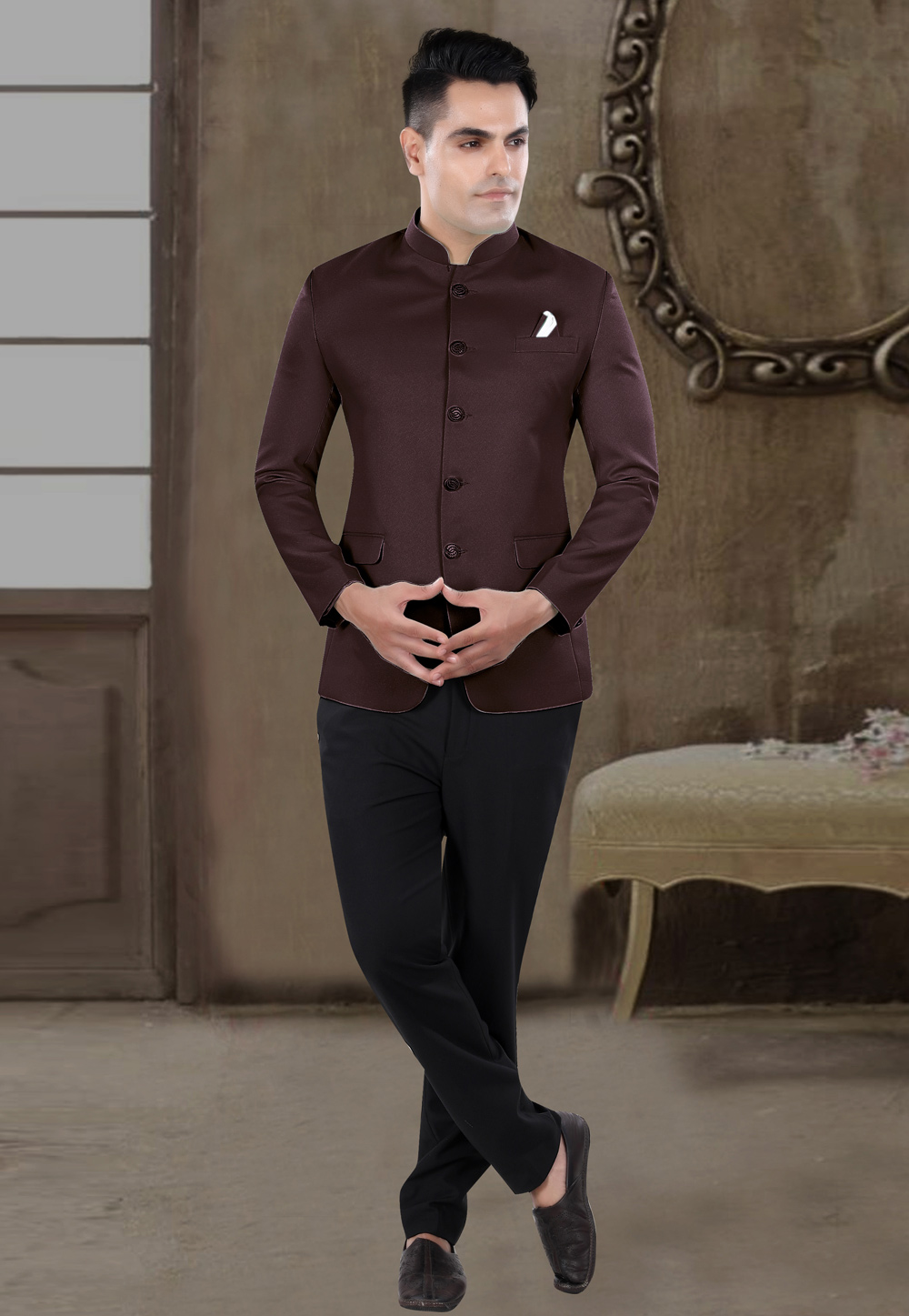 Wine Viscose Jodhpuri Suit 306407