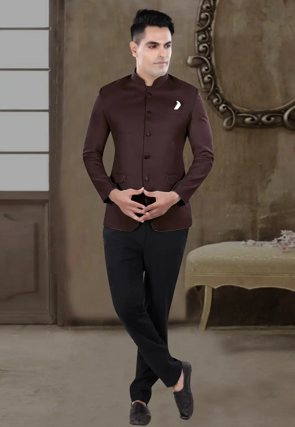 Wine Viscose Jodhpuri Suit 306407