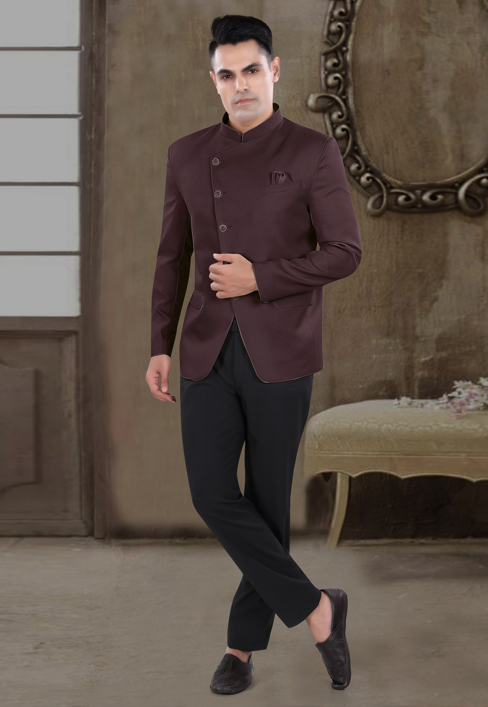 Wine Viscose Jodhpuri Suit 306411